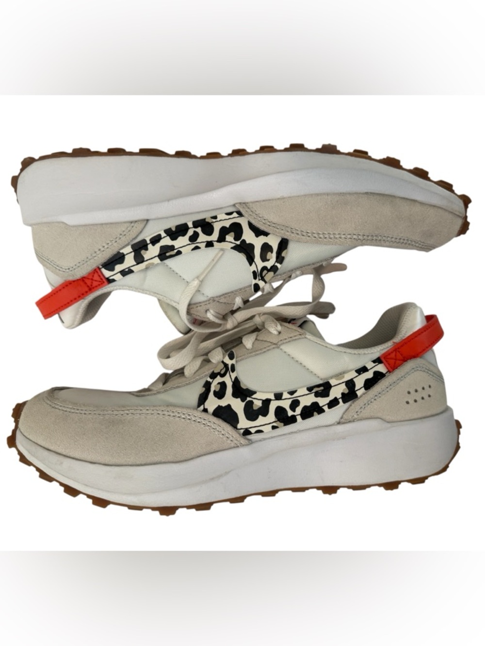 🐆 Nike Waffle One SE Leopard Sneakers with Orange Heel Tab - Size 8